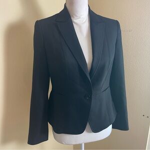Vintage Italian Black Wool Blazer 2P Petite Tailored Career Minimalist Jacket